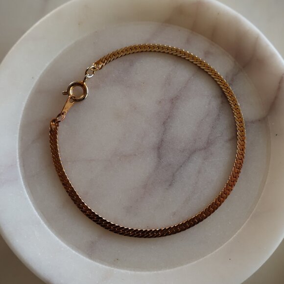Gold Herringbone Chain Bracelet 7" - Picture 3 of 5
